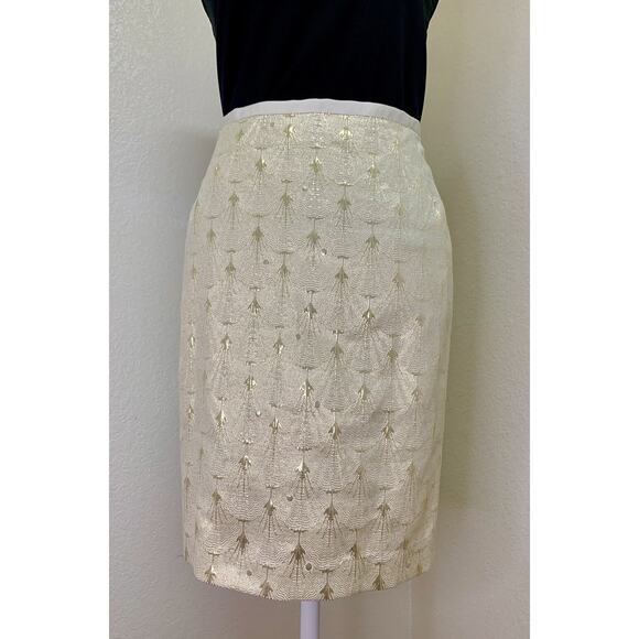 H&M Women’s Shiny Gold & Cream Mini Pencil Skirt Size US 12 Party New Year's - Picture 2 of 12